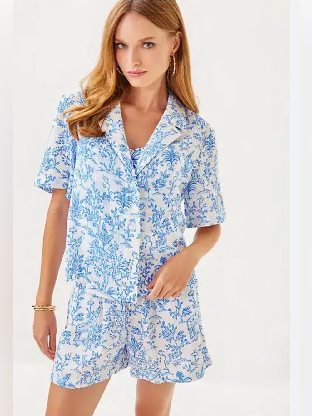 NWT Lilly Pulitzer Montee Shirt Porter Shorts coverup resort white tall tales XL - Picture 2 of 14